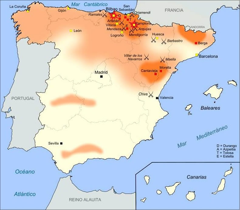 mapa de la primera guerra carlista